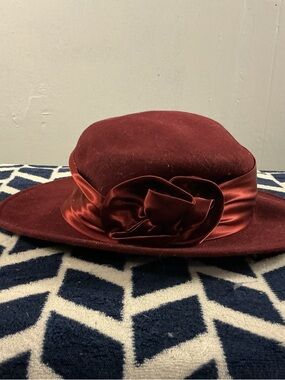 Amanda Smith Velvet Wide-Brim Hat with Satin Flower - Wine